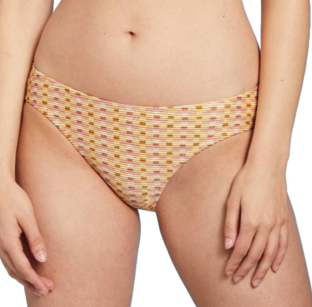 Kona Sol Lurex Shine Ribbed Medium Coverage Hipster Bikini Bottom Women’s L New